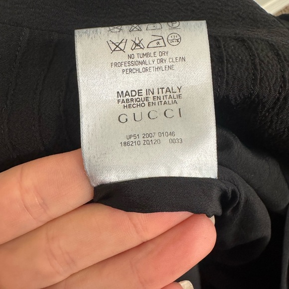 Gucci V Neck Long Sleeve Silk & Acetate Mini Dress in Black - Picture 6 of 11